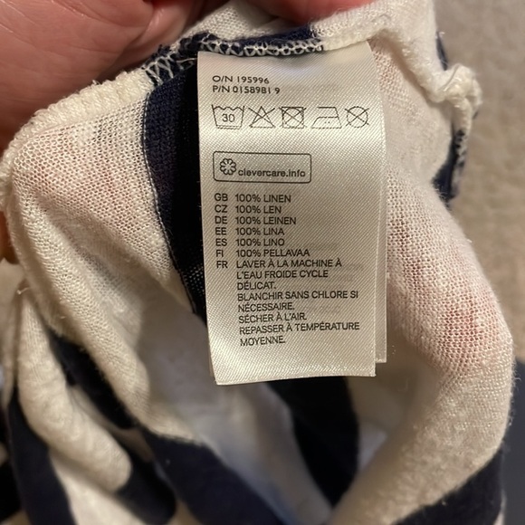 H&M Blue and White Striped 100% Linen 3/4 Sleeve Top Zip Up Back Women's Large - Picture 6 of 8